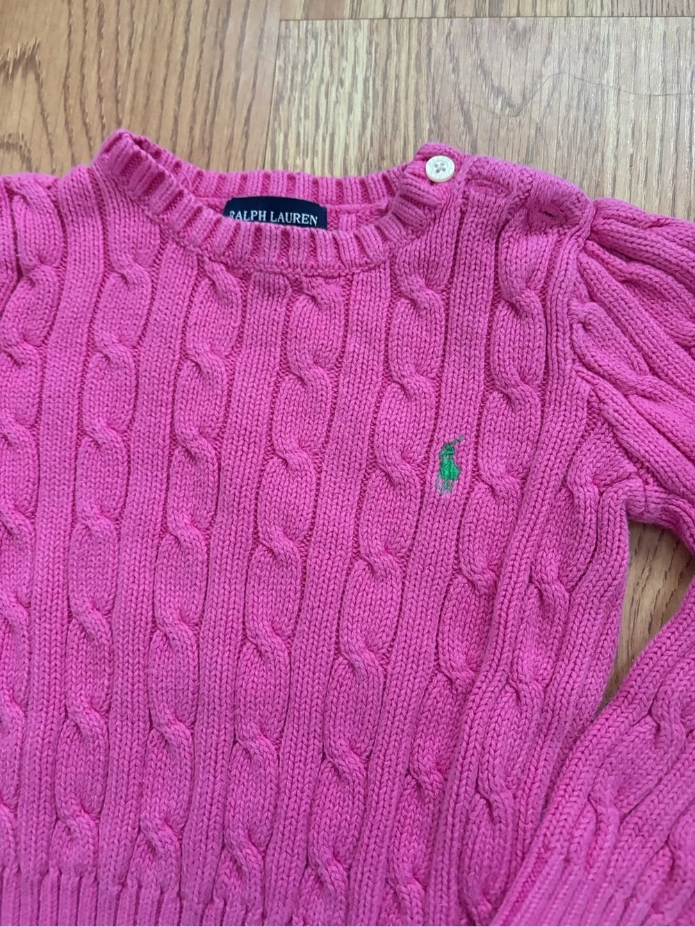 Ralph Lauren Girls Pink Cable-Knit Crew Sweater